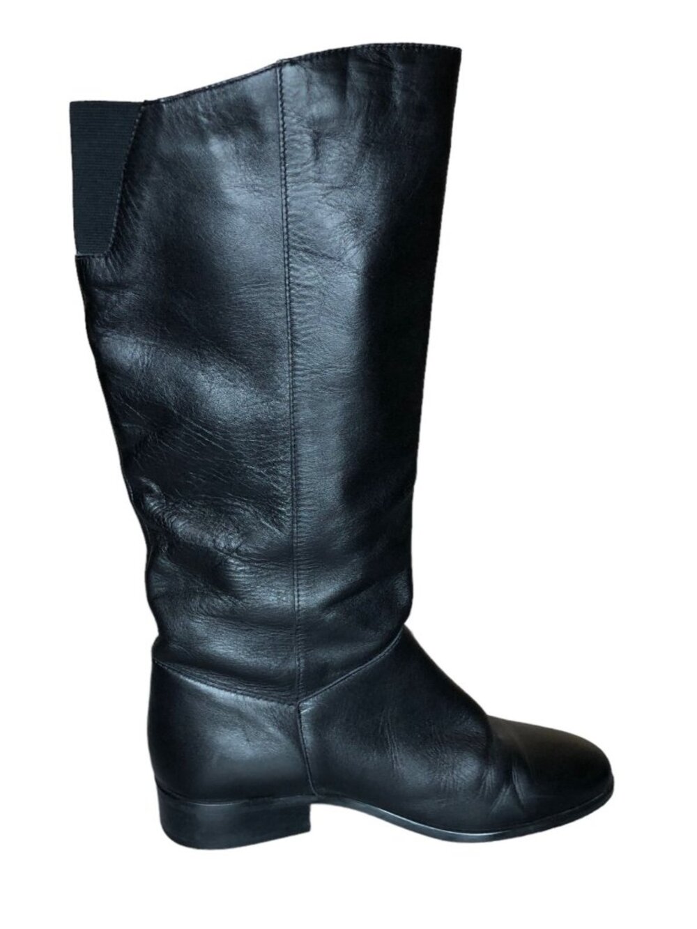 Leather Boots Black Womens 7M J C Penny Pull On Almond Toe Block Heel Mid Calf - Picture 5 of 11